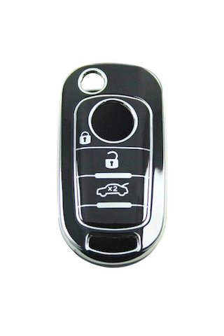 Fıat Egea Susta Lı Siyah - Gümüş Oto Anahtar Kumanda Kabı Kılıfı Oto Anahtarlık