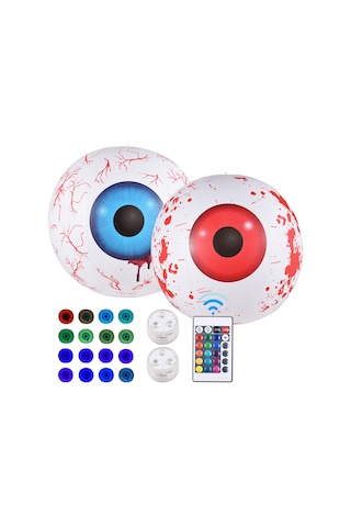 Dofolink 2 Adet 60cm Rgb Led Işıklı Şeytan Gözü, Kumandalı 16 Renk 4 Dinamik Mod, Ip68 Su Geçirmez, Halloween Bahçe Dekorasyonu Kırmızı + Mavi Diğer