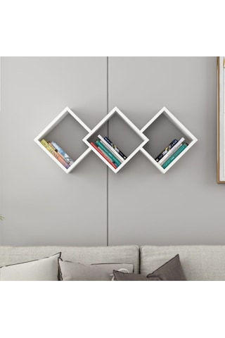 Galaxy Duvar Rafı Ahşap Siyah - Beyaz Beyaz