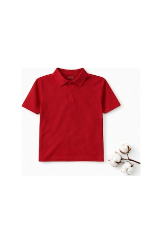 Stero Bordo Okul Tişörtü Unisex Kısa Kollu Polo Yaka Pamuklu Düz Renk Bordo