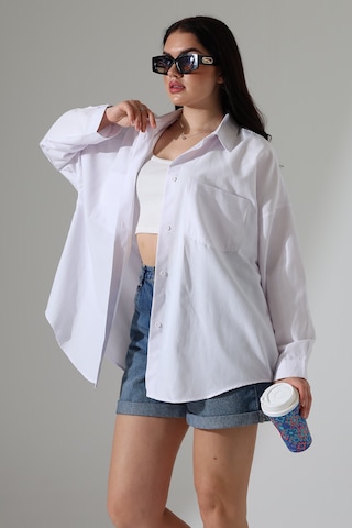 Gömlekçiniz Oversize Poplin Kumaş Çift Cepli Kadın Tunik Gömlek