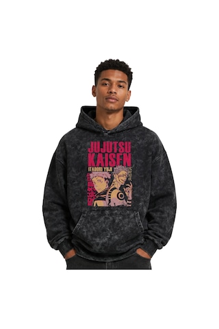 Sevbano Itadori Yuji Jujutsu Kaisen Anime Baskılı Unisex Oversize Yıkamal Siyah