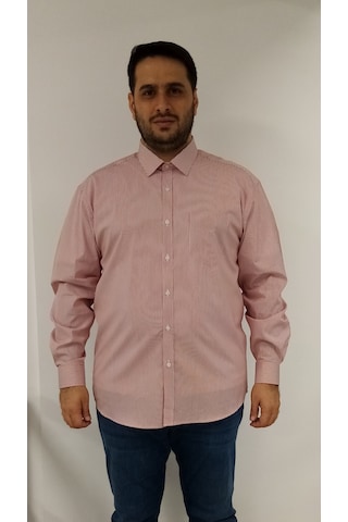 Tousus Büyük Beden Kırmızı Çizgili Erkek Gömlek Btl-6086-tss