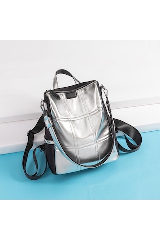 Kadın Çantası Gümüş Avrupa Ve Amerikan Tarzı Moda Fermuar Yansıtıcı Çizgiler Niş Pu Omuzlar Dark Blue Koyu Mavi