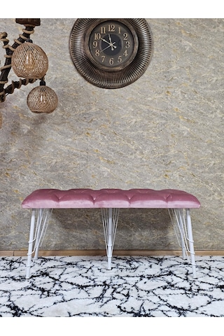 Zafir Metal Beyaz Tel Ayaklı 100 Cm Puf Bench - Puf - Bench - Oturak - Mutfak Oturağı - Antre Oturağı Pembe