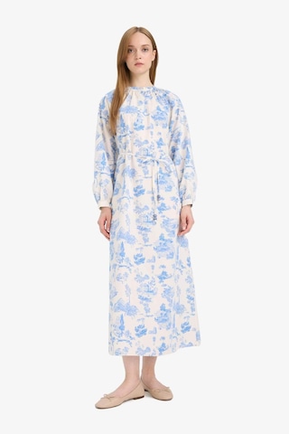 Defacto Relax Fit Bisiklet Yaka Çiçekli Poplin Bağcıklı Uzun Kollu Maxi Elbise F4554ax25hsbe751 Mavi