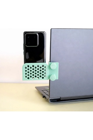 3d Baskı Monitor Telefon Tutucu - Petek Desenli Laptop Kenar Telefon Tutucu-mint Çok Renkli