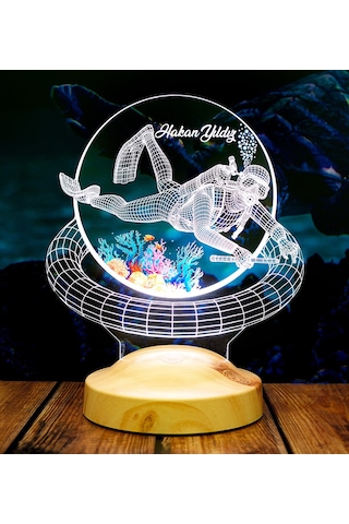 Dalgıç Hediyesi, Balık Adam Hediyesi 3d Led Lamba, Kişiye Özel 3d Led Lamba Scuba Diving Dalgıç Tasarımlı Lamba