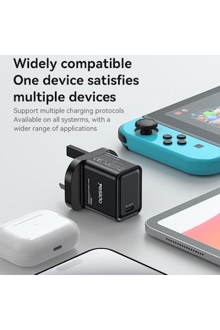 Tongxida Yesıdo Yc82 Pd 30w Hızlı Şarj Güç Adaptörü Type-c Tek Bağlantı Noktalı Gan Duvar Şarj Cihazı Siyah Mobil Cihazlar İçi Siyah