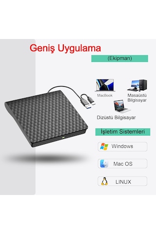 Dvd Harici Yazıcı Type-c Usb 3.0 Hızlı Okuma/yazma Tak Çalıştır Taşınabilir Geniş Uyumluluk Az Güç