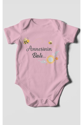 Morivokids Annesinin Balı Kısa Kollu Bebek Body %100 Pamuk Koyu Pembe