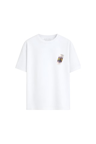Black Nova Oversize Baskılı Unisex %100 Pamuk T-shirt Forever Beyaz