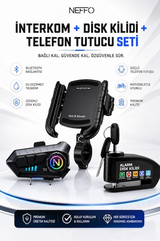 Intercom Motosiklet Seti Bluetooth Intercom + Disk Kilidi + Telefon Tutucu Çok Fonksiyonlu Sürüş Güvenlik Ve İletişim Seti