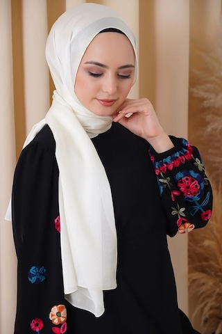 Flora Tekstil Janjan Trend Parlak Saten Dokulu Abiye Şifon Işıl Şal Jan-şal-2510 Ekru