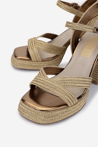 Valmenti Kadın Vegan/tekstil Topuklu Sandalet 1141 Havana-002 Bn Sndlt Y25 Gold Rope Altın