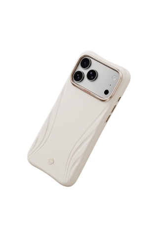 Apple Uyumlu iPhone 18 Pro Uyumlu Kılıf M-safe Şarj Özellikli Çizgili Logolu Udemos Freedom Serisi Kapak Beyaz