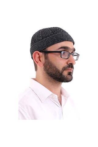 Kışlık Kadife Takke Katlamalı Desenli - Füme