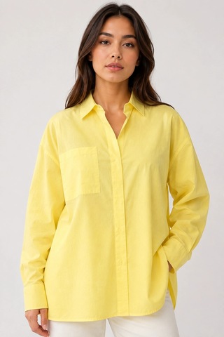 Mevese Menri Kadın Oversize Pensli Cepli Poplin Gömlek - Sarı