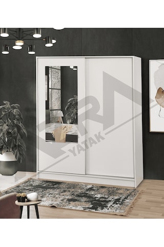 Azra Yatak Yağmur Sürgülü Askılıklı Raflı Beyaz Gardırop - 140 Cm