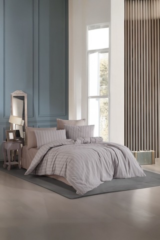 Organik Keten Çift Kişilik Nevresim Takımı Kahverengi