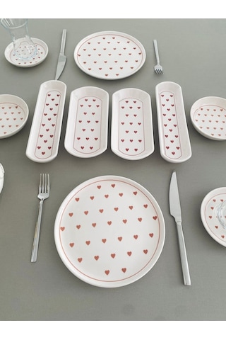 Love 2 Kişilik 10 Parça Kırmızı Kalp Model Kahvaltı Takımı Kırmızı