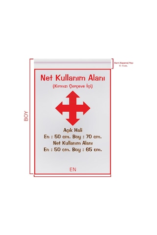 50X65+5 Cm. 50X70 Şeffaf Bantlı Jelatin - Yapışkanlı Poşet Mikt 50 Adet