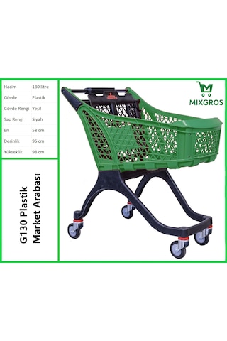 G130 Plastik Market Alışveriş Arabası 130 Litre Yeşil
