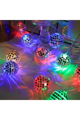 2 Metre 10 Led Rgb Aynalı Top Işık Pilli, 2 Fonksiyonlu Dekoratif Renkli Aydınlatma 2 Metre