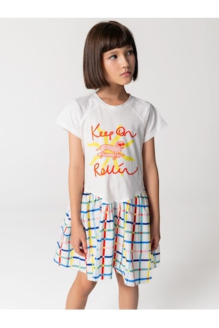 Sheshe Tshırt Gövdeli Pamuk Kloş Etekli Kız Çocuk Elbise Renkli