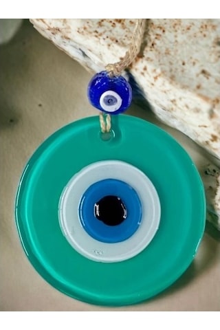 Yeşil Nazar Boncuklu Duvar Süsü 10 Cm Cam Duvar Dekoru