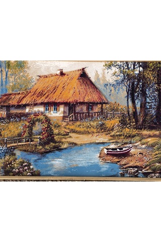 Çiçekli Köprü Adlı İran Tebriz Halı Tablo 123x73cm - Duvar Halı Kilim Tablo
