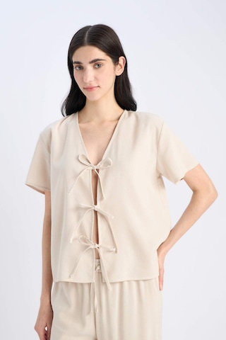 DeFacto Pijama Takımı Keten Kısa Kollu Üst Esnek Belli Alt-Fall in Love E3571AX25SPBG778