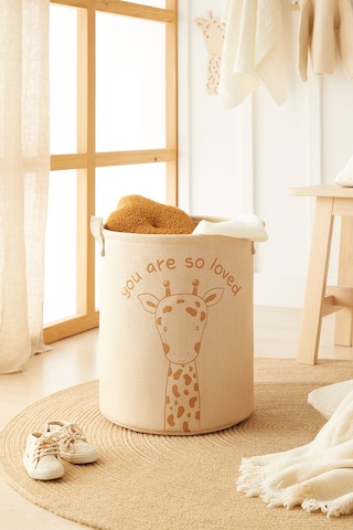 Ocean Home Textile Çocuk Odası Sevimli Zürafa Jüt Keten Kumaş Oyuncak Sepeti 33 x 40 cm