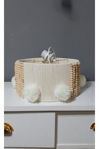 Ekru Makrome Avize Çocuk Odası Avize Bebek Odası Avize Aydınlatma Ahşap Boncuk Ekru