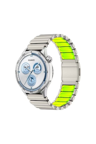 Huawei Watch Huawei Gt 5 Pro 46mm Uyumlu Krd-151 22mm Metal Silikon Kordon - Gümüş-yeşil