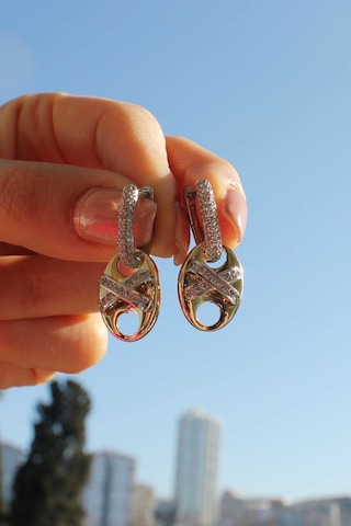 Niki Aksesuar Xoxo Oval Küpe - Taş Detaylı Gold