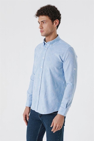 İmza Koyu Mavi Kısalabilir Kollu Desenli Jakarlıcepsiz %100 Pamuk Casual Slim Fit Gömlek 1004230182-koyu Mavi Koyu Mavi