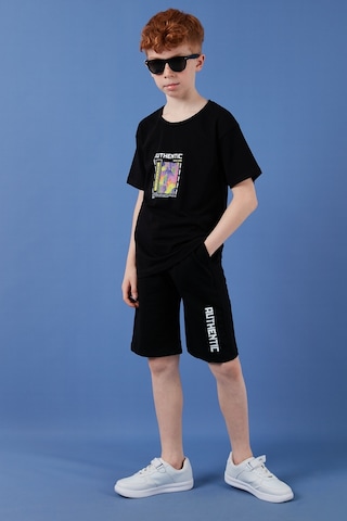 Lela Pamuklu Regular Fit Bisiklet Yaka Şortlu Alt-Üst Erkek Çocuk Takım 6212011 Siyah