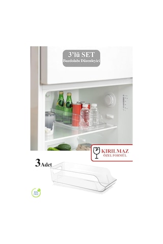 Pazar Kapısı 3 Lü Kırılmaz Ultra Dayanıklı Buzdolabı Düzenleyici Organizer Kutu Şeffaf Set 3 Lü Şişe Organ Diğer