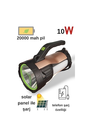Ultra Güçlü 7 Farklı Moda Sahip Güneş Enerjili Özellikli El Feneri T96 Sarı