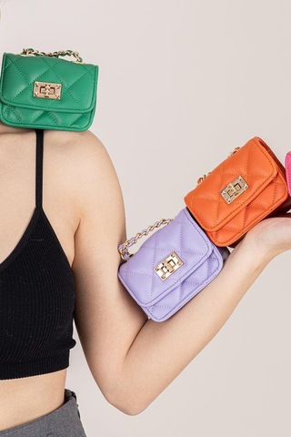 Nas Bag Orjinal Mini El Ve Cüzdan Çanta Kapitone Zincir Detaylı - Kahve Çok Renkli