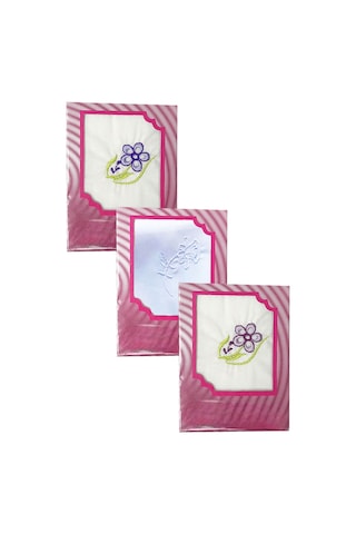 3 Lü Özel Paket Premium Kadın İşlemeli Mendil Seti %100 Pamuk 28x28 Cm