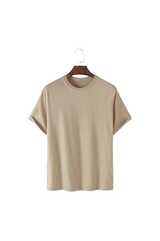 Ghassy Co. Unisex Normal Kesim Pamuklu Yumuşak Dokulu Bisiklet Yaka Basic Tişört Bej