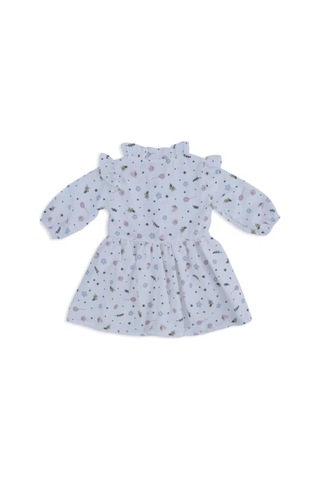 Çiçekli Mevsimlik Uzun Kol Kız Çocuk Elbise 001