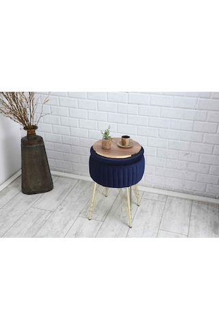 Bianco Metal Ayaklı Puflu Zigonse Hpa Altın Koyu Mavi Gold Dark Blue