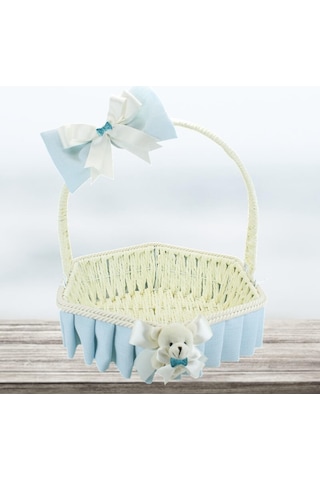Saplı Altıgen Kumaş Sepet 32 Cm Büyük Boy Mavi