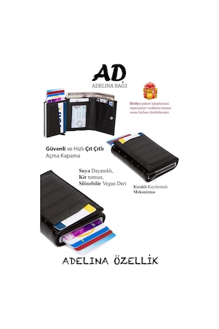 Adelina Bags Adelina Timsah Desenli Mekanizmalı Otomatik Kızaklı Kartlık Cüzda Siyah