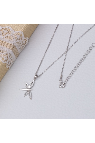 Yusufçuk Model-2 Zirkon Taşlı 925 Ayar Gümüş Kadın Kolye Gümüş - Rodyum