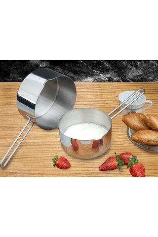 2 Li Set Paslanmaz Çelik Kaçerola Sütlük ve Sosluk 12-14 CM
