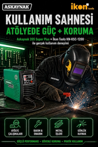 Askaynak 205 Super Plus İnverter Kaynak Makinesi + İkon Tools Kn-ksc-1200 Maske Seti